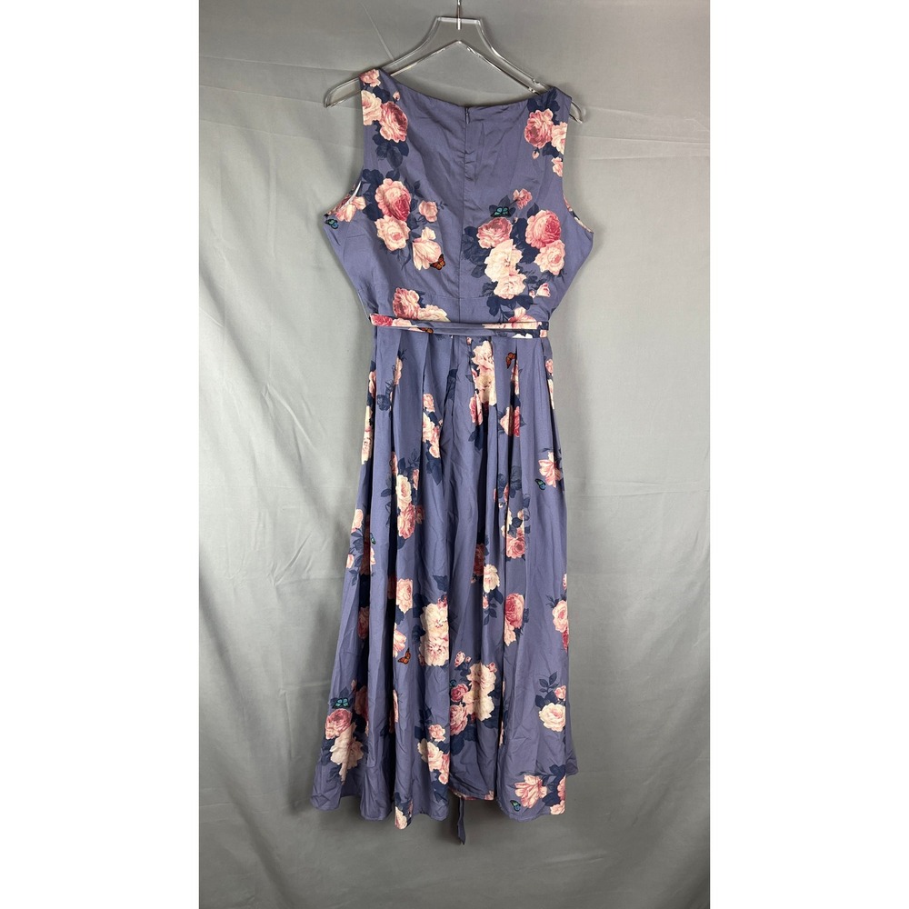 Eshakti Sleeveless Maxi Dress Womens L Purple Floral Butterfly Belted Festival - Picture 9 of 9